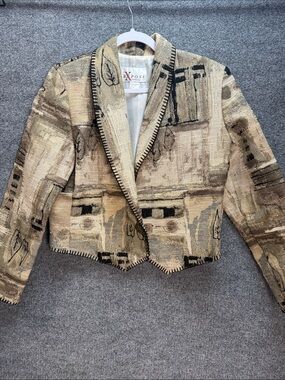 Vintage Expose Tapestry Cropped Jacket with Blanket Trim Stitching Size Medium